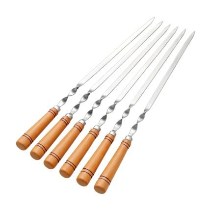 Ruostumattomat kebabvartaat puukahvalla – 6 kpl, 55 cm