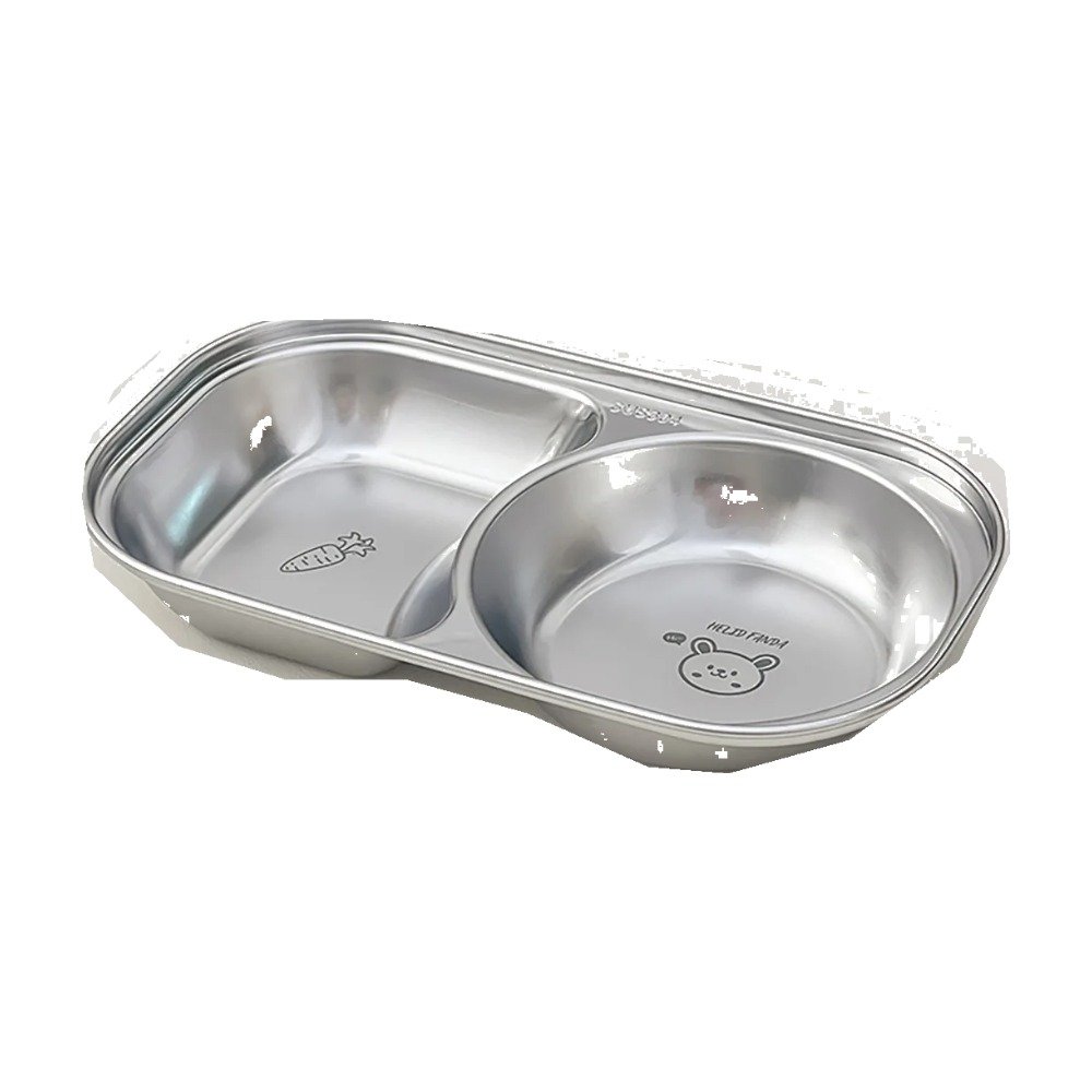 Lasten lokerolautanen ruostumatonta terästä, 2 lokeroa – 22 cm – pupu Lasten ruostumaton lokerolautanen, 2 lokeroa – 22 cm – kani